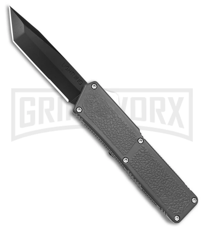 Lightning Gray D/A OTF Automatic Knife - Tanto Black