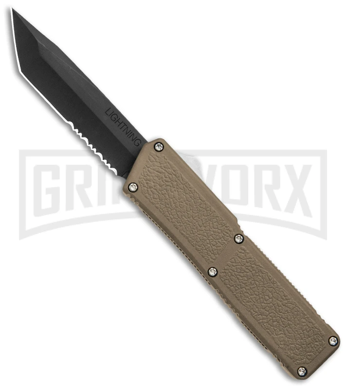 Lightning Tan D/A OTF Automatic Knife - Tanto Black Serr