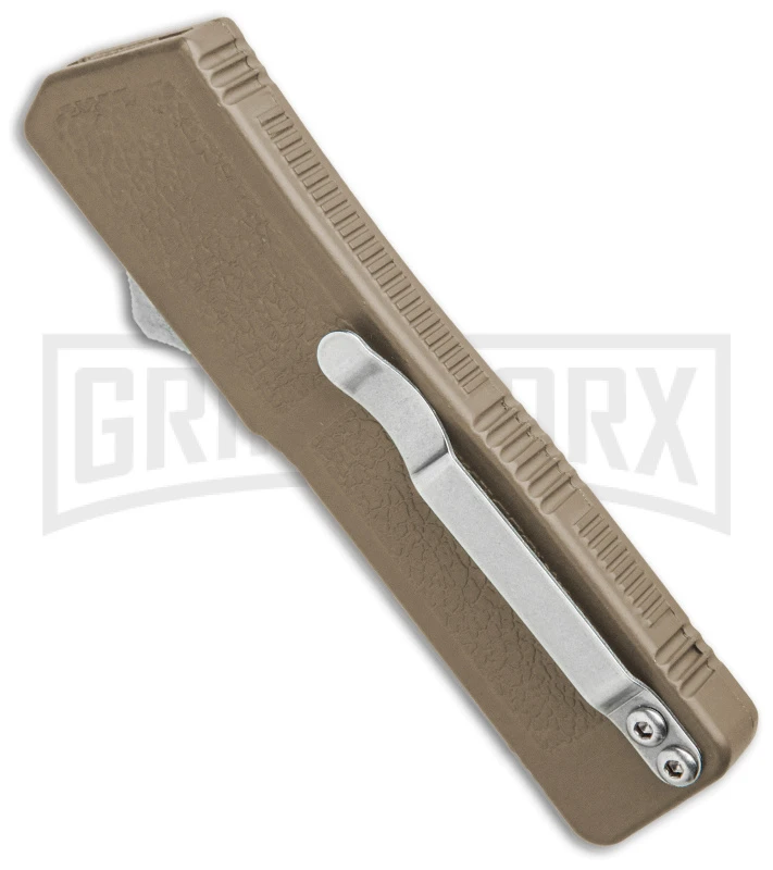 Lightning Tan D/A OTF Automatic Knife - Tanto Black Serr - Image 2