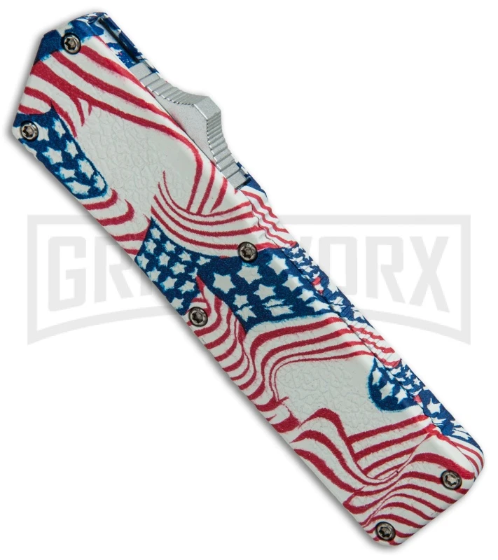 Lightning American Flag D/A OTF Automatic Knife - Satin Serr - Image 2
