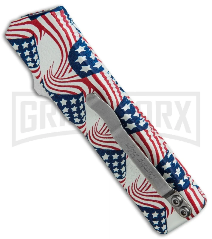 Lightning American Flag D/A OTF Automatic Knife - Tanto Satin Serr - Image 3