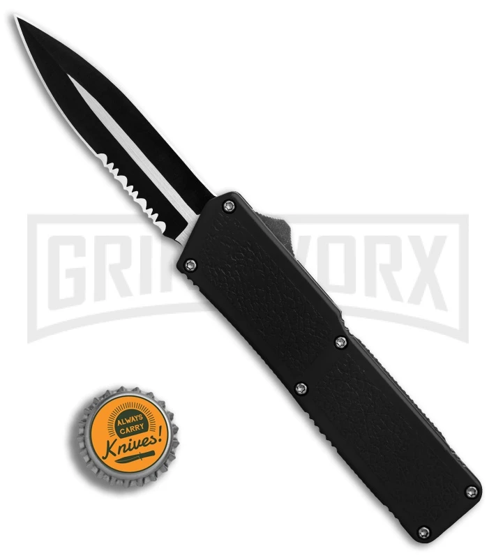 Lightning Black D/A OTF Automatic Knife - Dagger Two-Tone Serr - Image 4