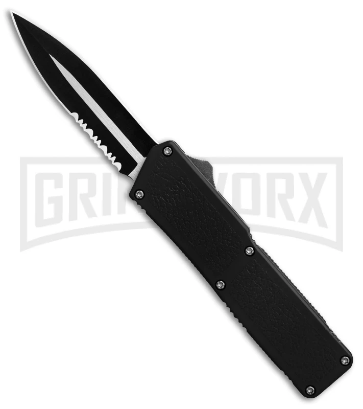 Lightning Black D/A OTF Automatic Knife - Dagger Two-Tone Serr