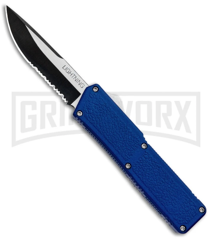 Lightning Blue D/A OTF Automatic Knife - Tow-Tone Serr