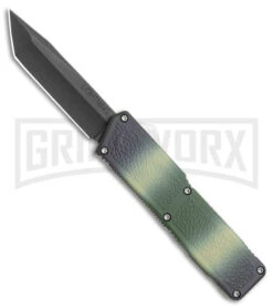 Lightning Camo D/A OTF Automatic Knife - Tanto Black Plain