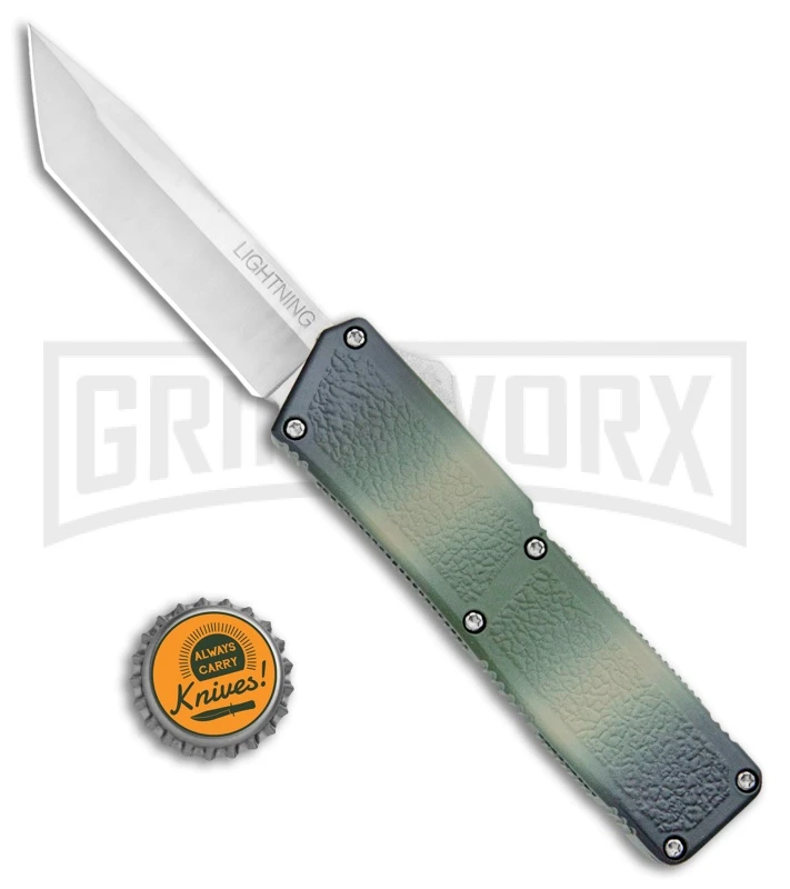 Lightning Camo D/A OTF Automatic Knife - Tanto Satin - Image 4