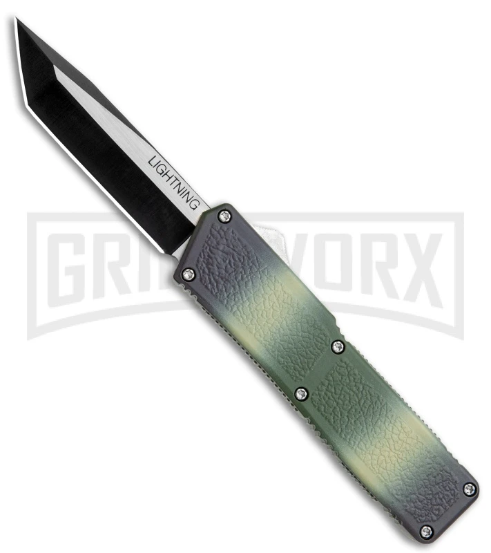 Lightning Camo D/A OTF Automatic Knife - Tanto Two Tone