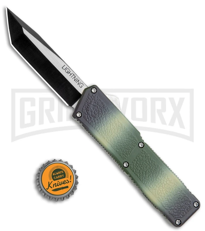 Lightning Camo D/A OTF Automatic Knife - Tanto Two Tone - Image 4