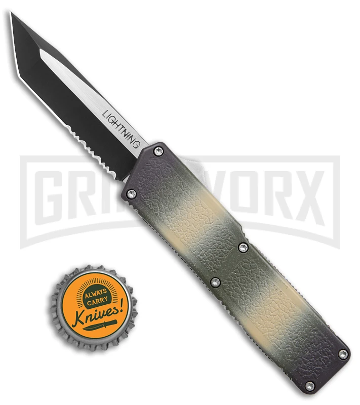 Lightning Camo D/A OTF Automatic Knife Tanto-Two Tone Black Serr - Image 4