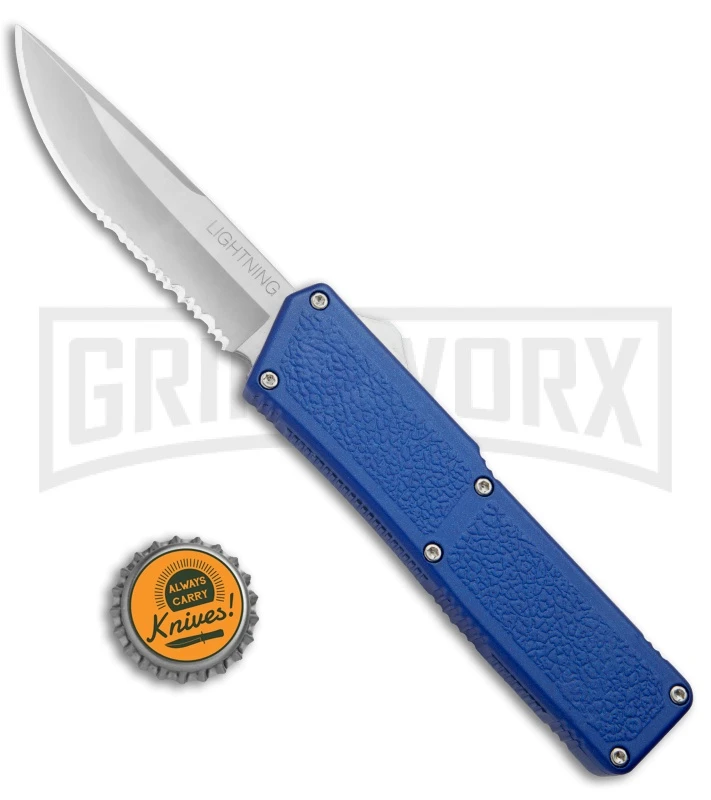 Lightning Blue D/A OTF Automatic Knife - Satin Serrated - Image 4
