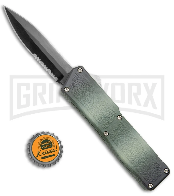 Lightning Camo D/A OTF Automatic Knife - Black Dagger Serrated - Image 4