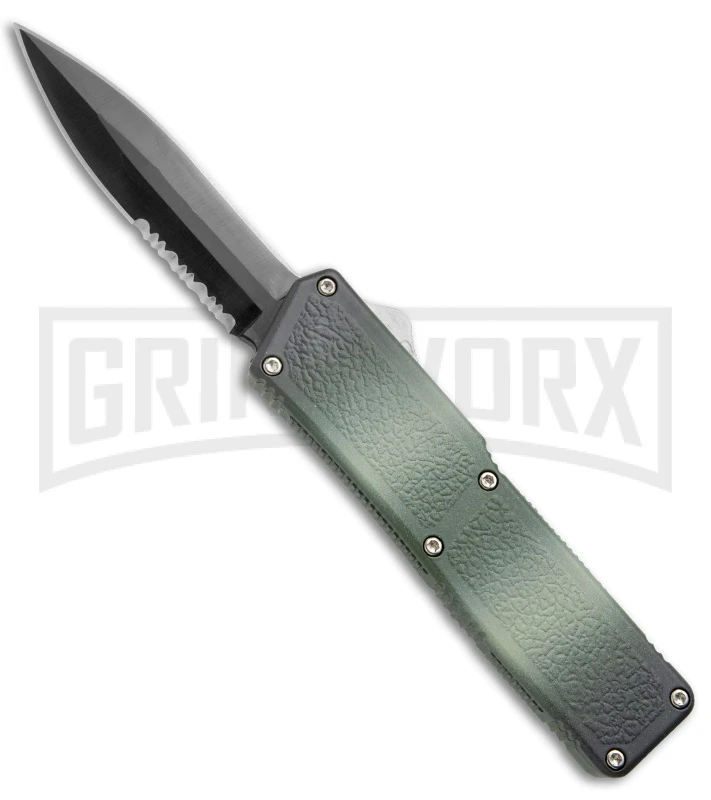 Lightning Camo D/A OTF Automatic Knife - Black Dagger Serrated