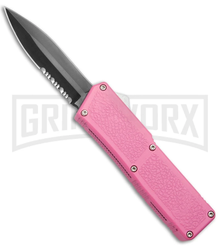 Lightning Pink D/A OTF Automatic Knife - Black Dagger Serrated