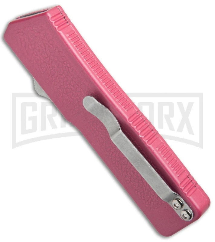Lightning Pink D/A OTF Automatic Knife - Black Dagger Serrated - Image 2