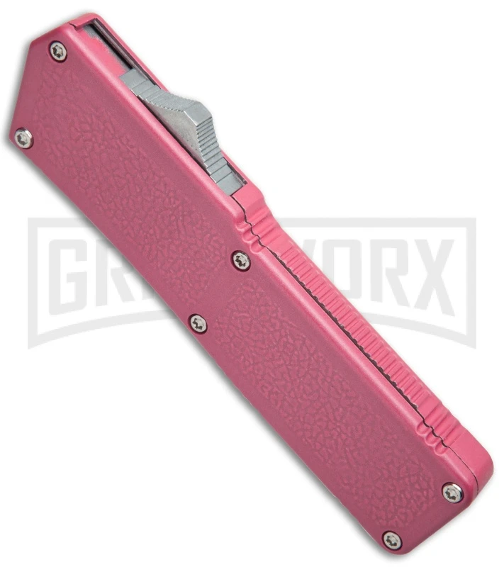 Lightning Pink D/A OTF Automatic Knife - Black Dagger Serrated - Image 3