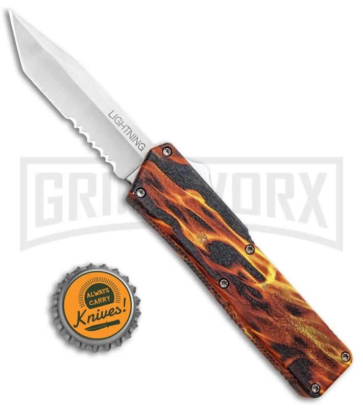 Lightning Fire D/A OTF Automatic Knife - Tanto Satin Serr - Image 4