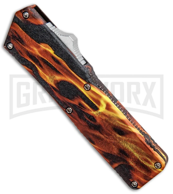 Lightning Fire D/A OTF Automatic Knife - Tanto Satin Serr - Image 2