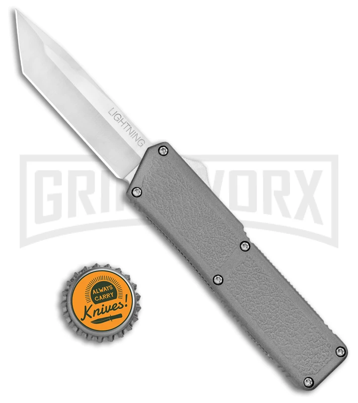 Lightning Gray D/A OTF Automatic Knife - Tanto Satin - Image 4