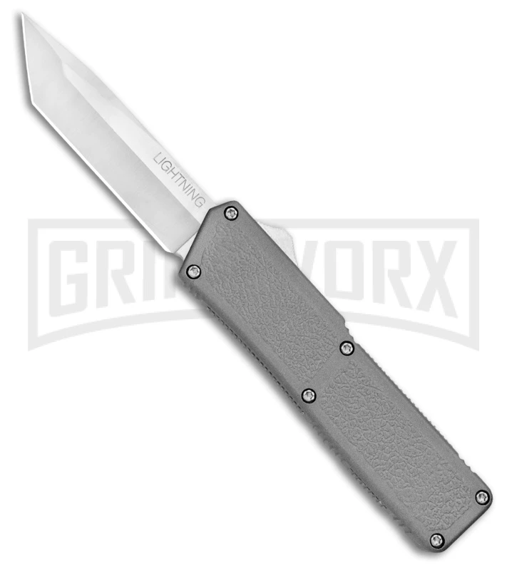 Lightning Gray D/A OTF Automatic Knife - Tanto Satin