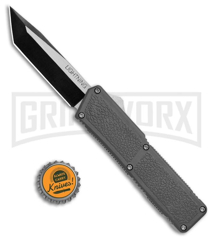 Lightning Gray D/A OTF Automatic Knife - Tanto Two Tone - Image 4