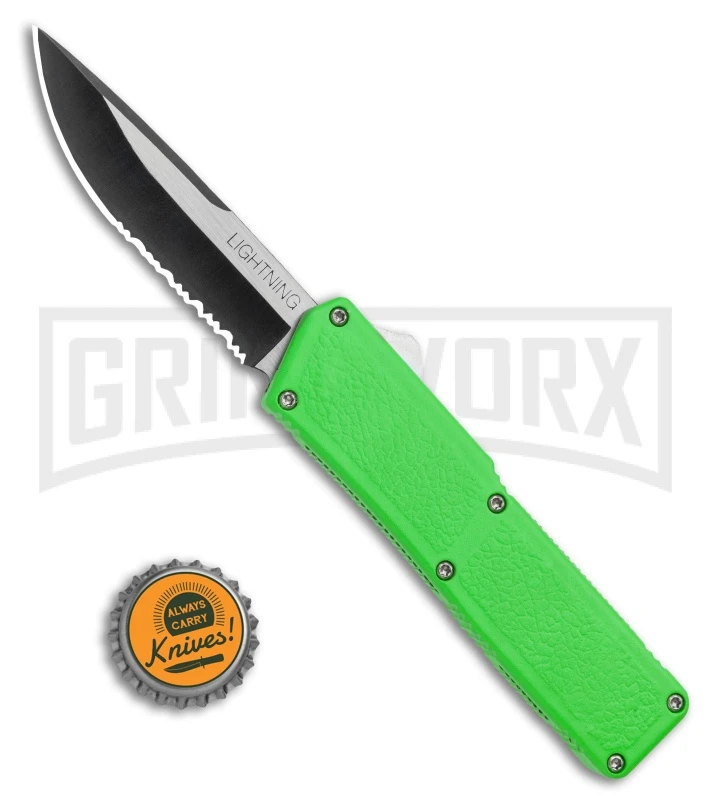Lightning Green D/A OTF Automatic Knife - Two-Tone Serrated Drop Point - Image 4