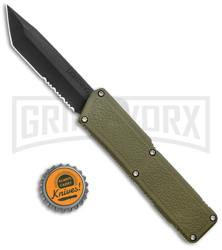 Lightning OD Green D/A OTF Automatic Knife - Tanto Black Serr - Image 4