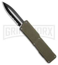 Lightning OD Green D/A OTF Automatic Knife - Dagger Two-Tone Serr