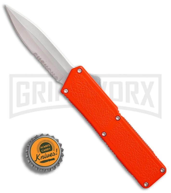Lightning Orange D/A OTF Automatic Knife - Dagger Satin Serr - Image 4