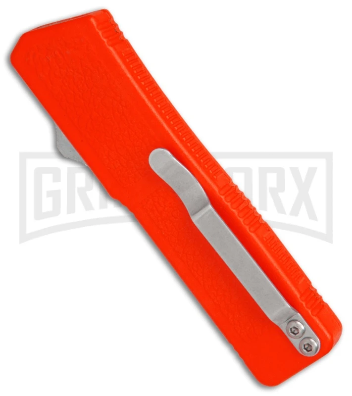 Lightning Orange D/A OTF Automatic Knife - Dagger Satin Serr - Image 2