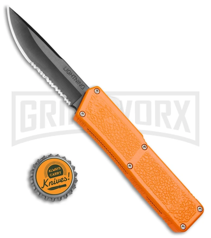 Lightning Orange D/A OTF Automatic Knife - Black Serr - Image 4
