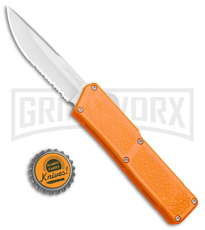 Lightning Orange D/A OTF Automatic Knife - Satin Serr - Image 4