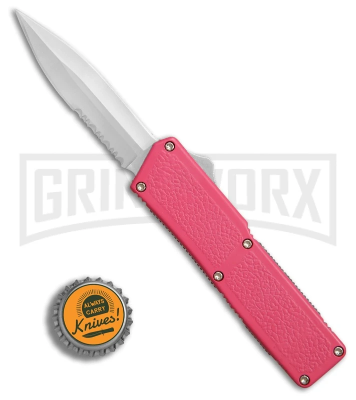 Lightning Pink D/A OTF Automatic Knife - Dagger Satin Serr - Image 4