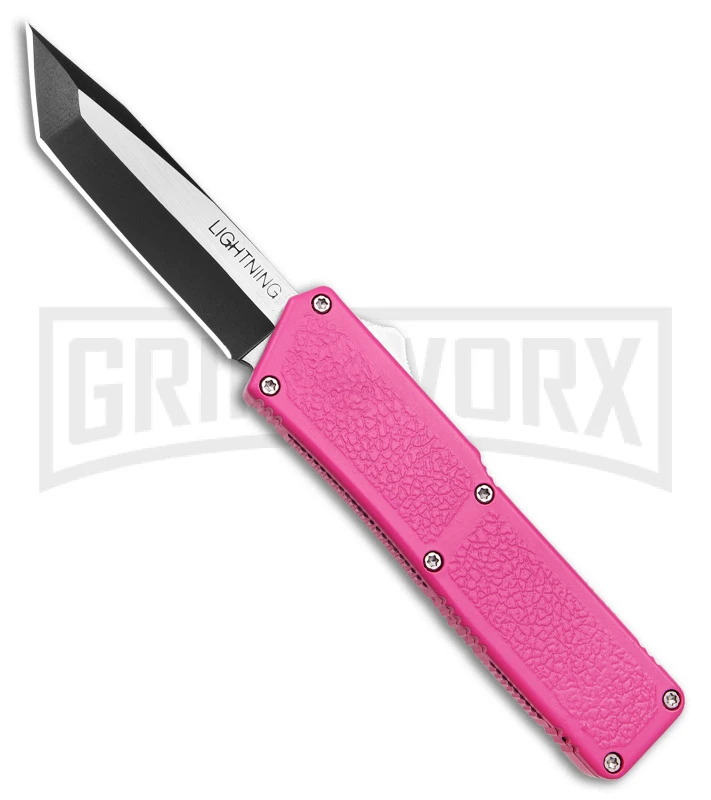 Lightning D/A OTF Automatic Knife Pink Tanto - Two Tone Plain