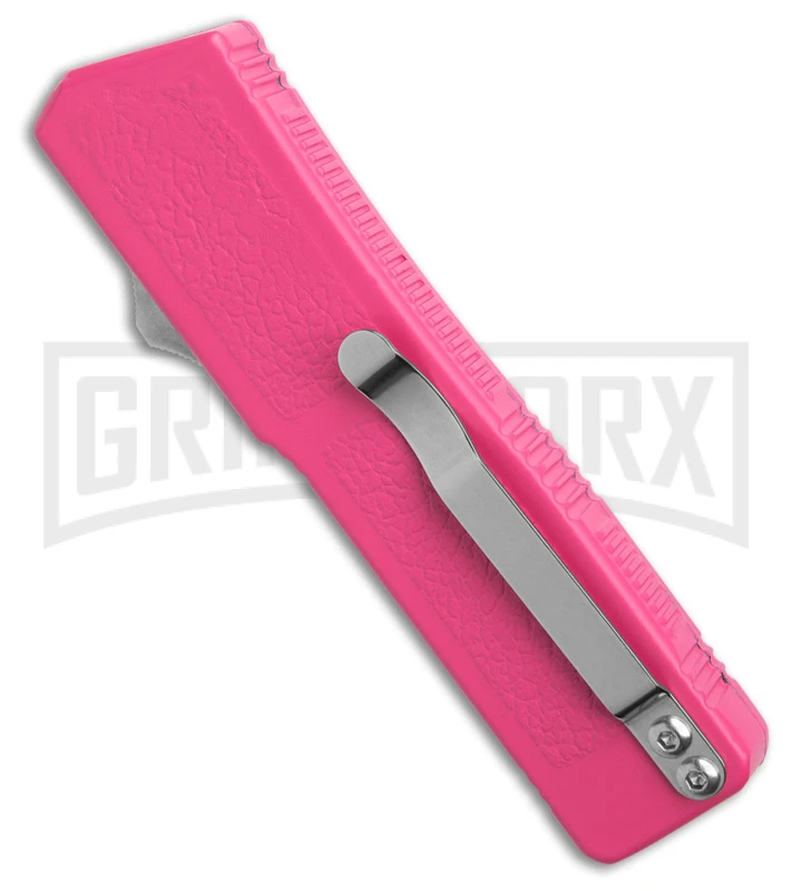 Lightning Pink D/A OTF Automatic Knife - Tanto Satin Serr - Image 3