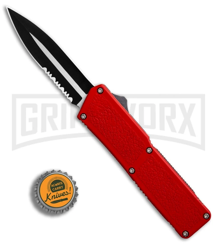 Lightning Red D/A OTF Automatic Knife - Dagger Two-Tone Serr 4TH18 - Image 4