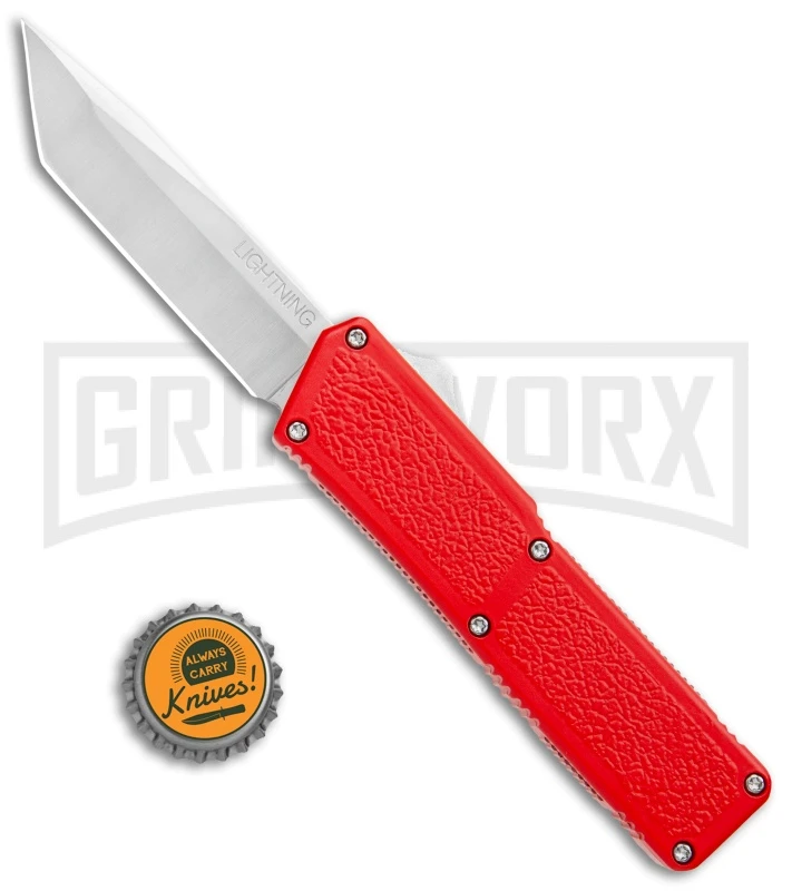 Lightning Red D/A OTF Automatic Knife - Tanto Satin - Image 4