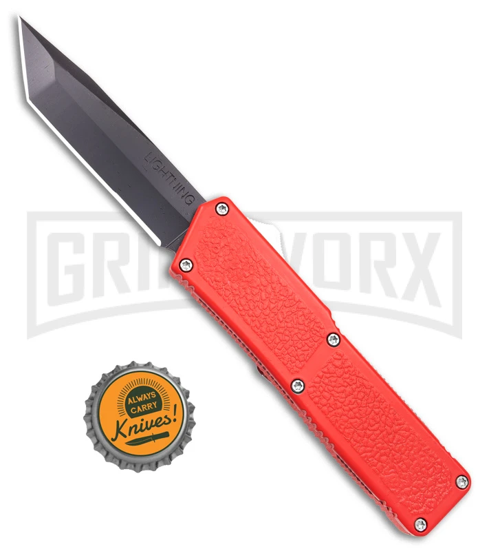 Lightning Red D/A OTF Automatic Knife - Tanto Black Plain - Image 4