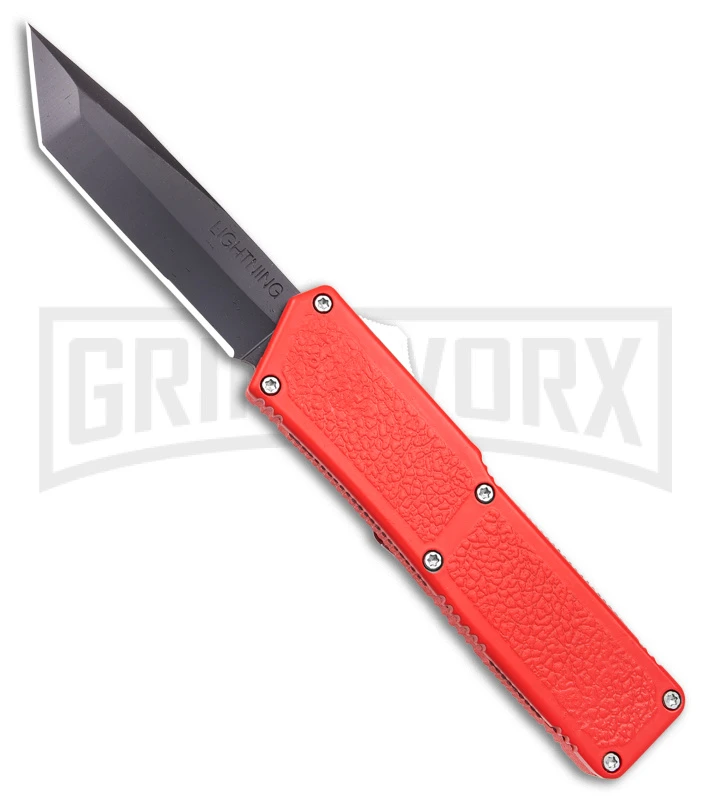 Lightning Red D/A OTF Automatic Knife - Tanto Black Plain