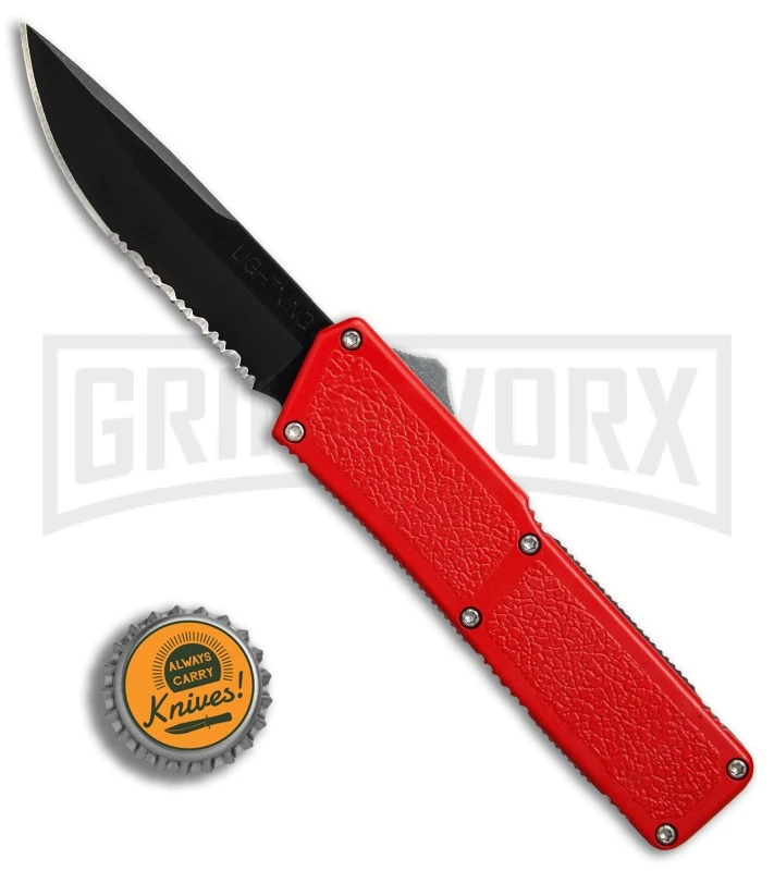 Lightning Red D/A OTF Automatic Knife - Black Serr - Image 4