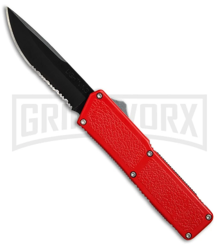 Lightning Red D/A OTF Automatic Knife - Black Serr