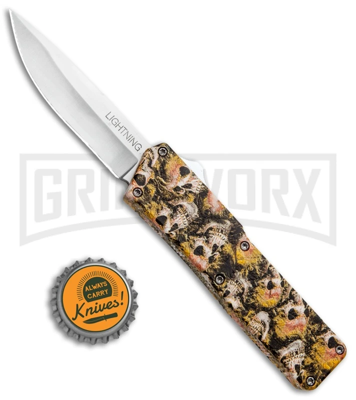 Lightning Skull Camo D/A OTF Automatic Knife - Satin Plain - Image 4