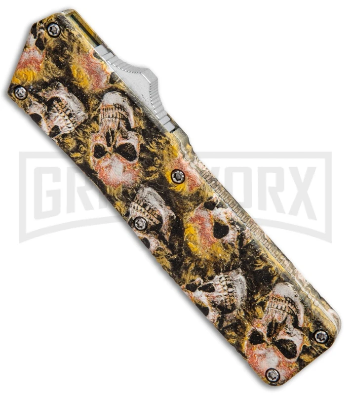 Lightning Skull Camo D/A OTF Automatic Knife - Tanto Satin Plain - Image 2
