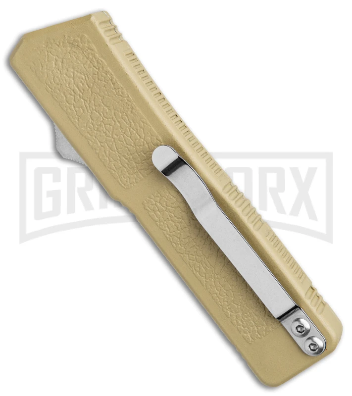 Lightning Tan D/A OTF Automatic Knife - Tanto Satin Serrated - Image 3
