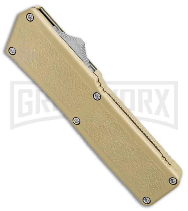 Lightning Tan D/A OTF Automatic Knife - Tanto Satin Serrated - Image 2