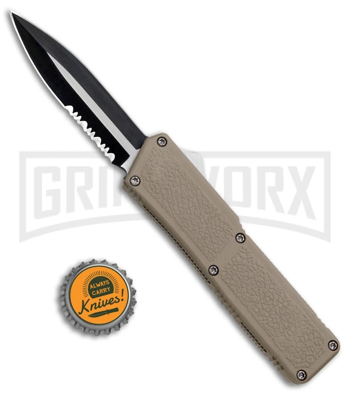 Lightning Tan D/A OTF Automatic Knife - Two-Tone Dagger Serr - Image 4