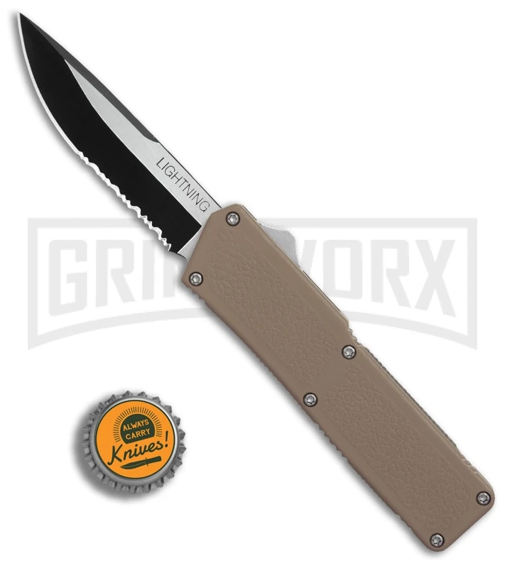 Lightning Tan D/A OTF Automatic Knife - Two-Tone Serr - Image 4