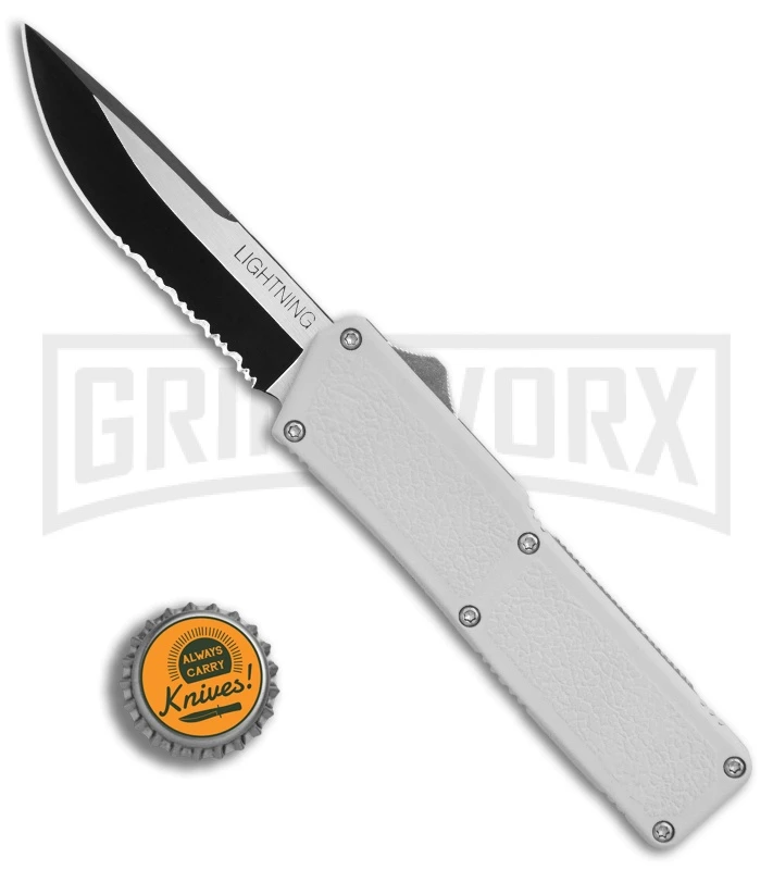 Lightning White D/A OTF Automatic Knife - Two-Tone Serrated 4TH18 - Image 4