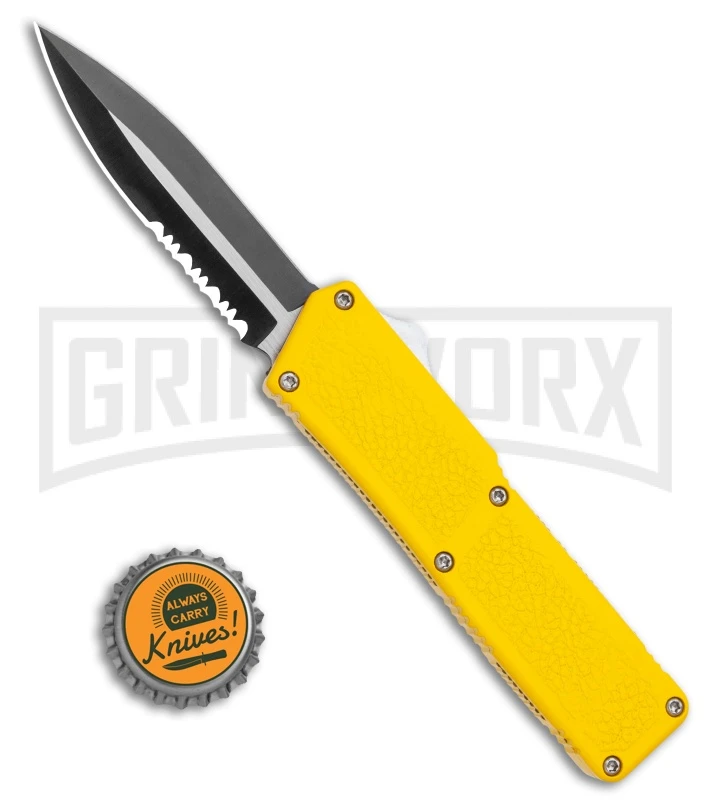 Lightning Yellow D/A OTF Automatic Knife - Two Tone Dagger Serr - Image 4