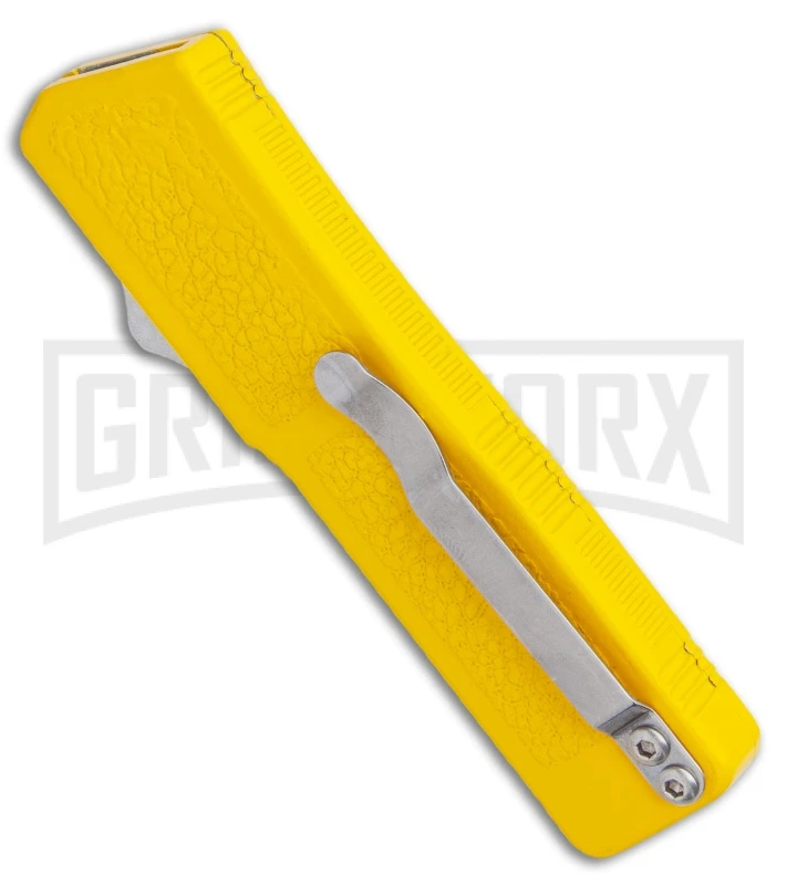 Lightning Yellow D/A OTF Automatic Knife - Two Tone Dagger Serr - Image 3