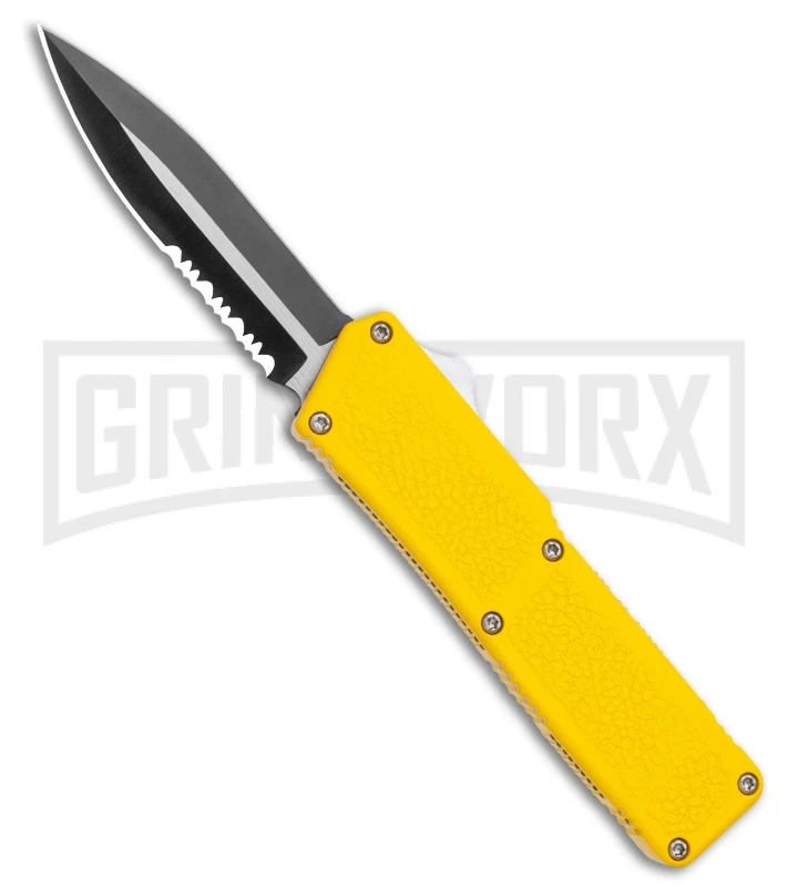 Lightning Yellow D/A OTF Automatic Knife - Two Tone Dagger Serr